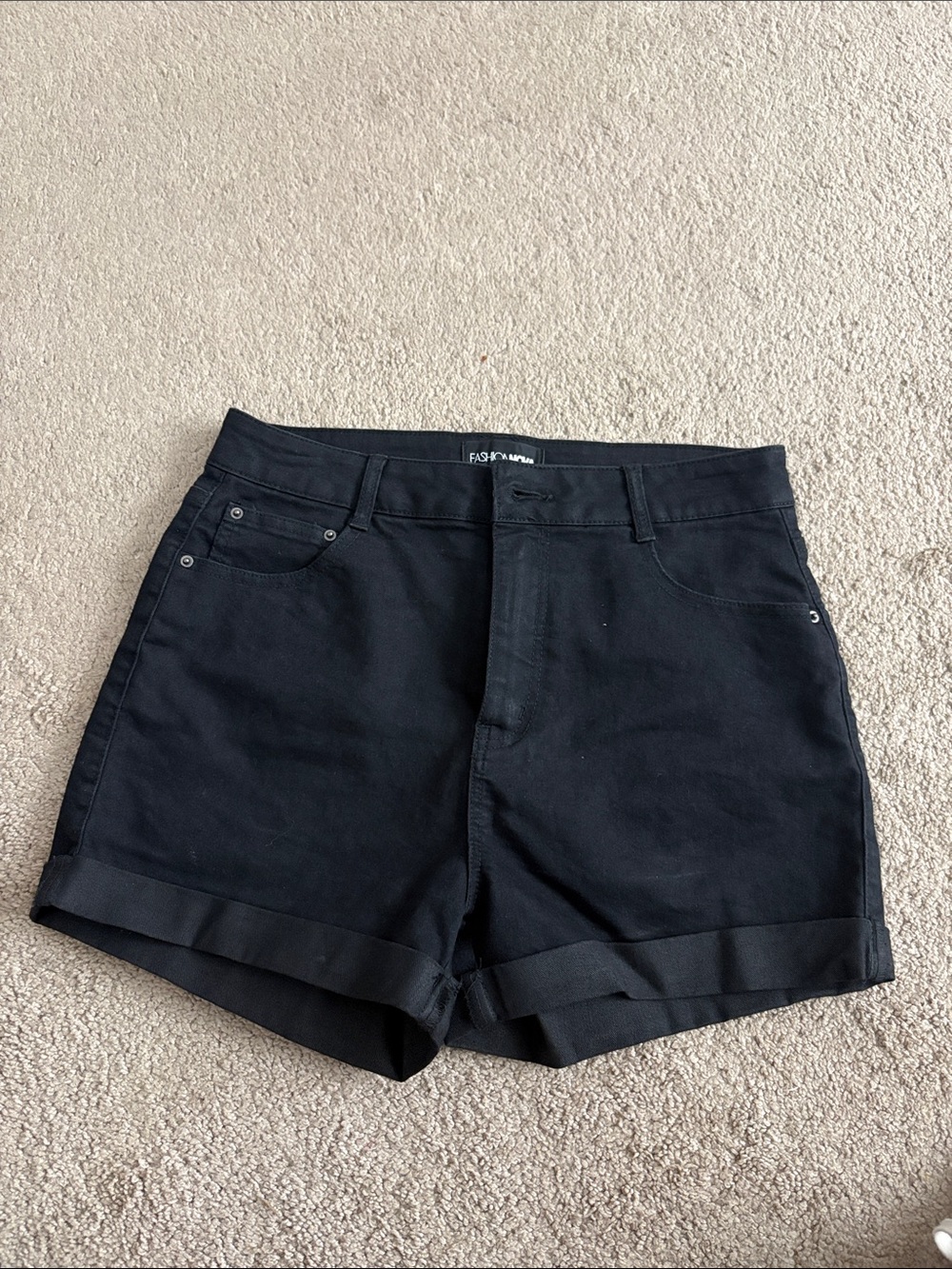 Fashion Nova Black Cuffed High-Rise Denim Shorts